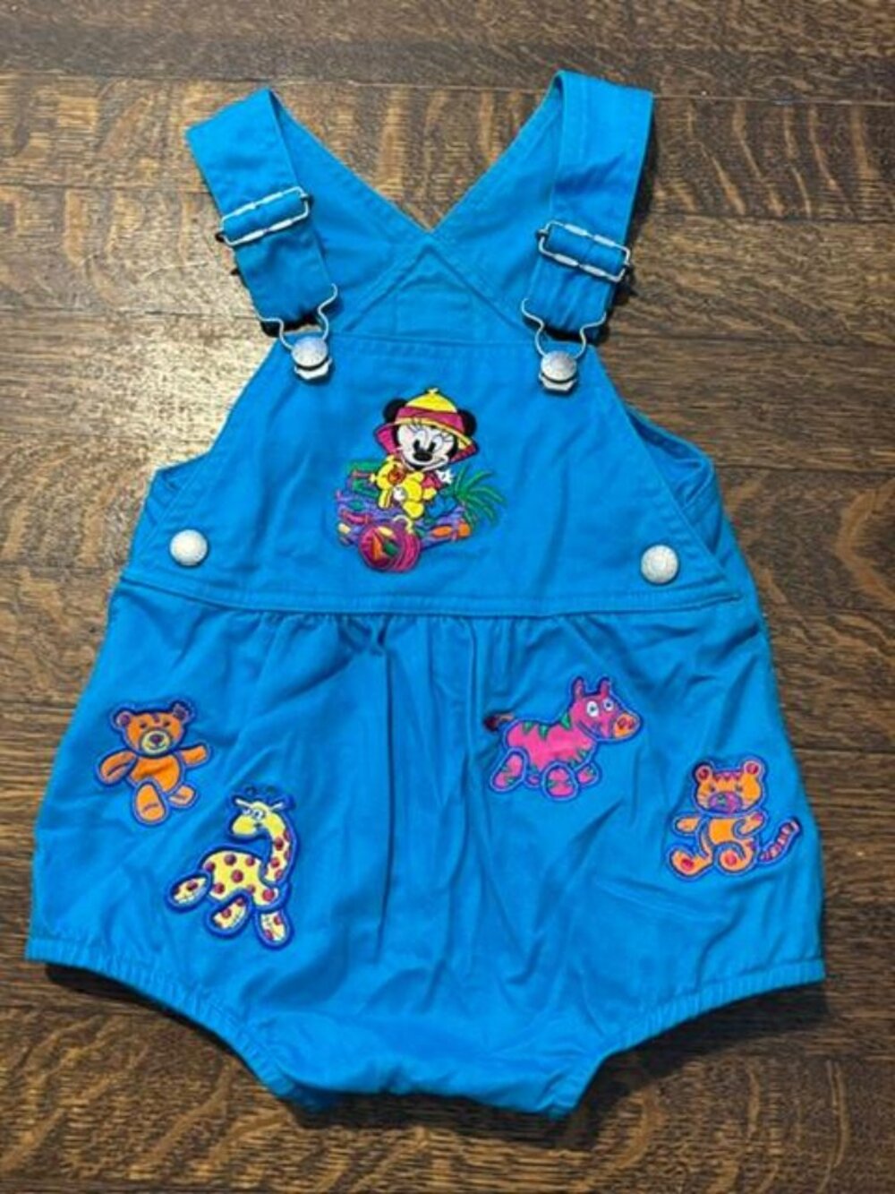Vintage The Disney Store Jungle Tails Minnie Mouse Blue Bubble Romper 6 Months